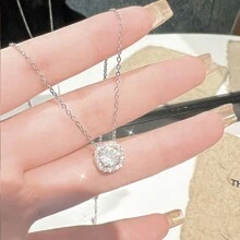 1pc Square-Shaped Candy Pendant Necklace For Women, Unique And Exquisite Design, Studded With Square Cubic Zirconia, Stainless Steel Geometric Chain - Sugar Cube Necklace - View 6