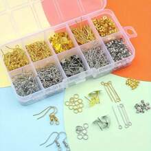 Kit de fabricare a bijuterii 860 buc/cutie cu inele deschise, baze pentru cercei și suporturi, pentru bricolaj pentru bijuterii și repararea cerceilor