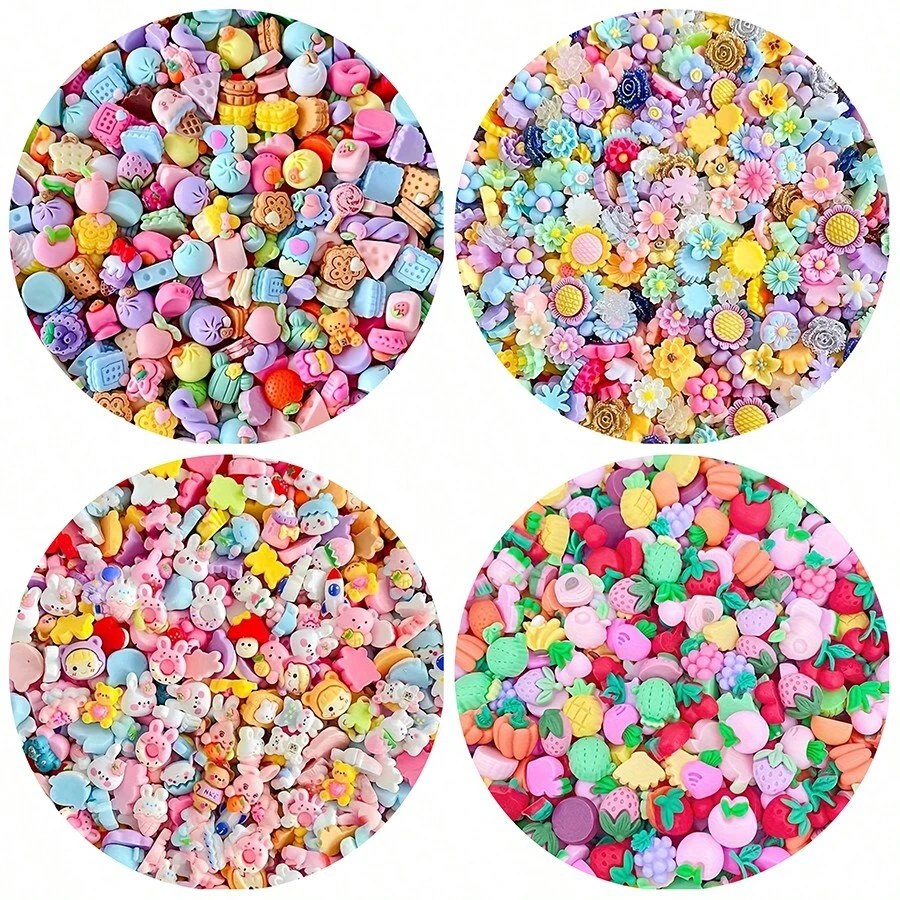 50pcs Mini Resin Decoration Set, Random Mix Cartoon Flower, Food And Fruit Shaped Resin Beads For Making Phone Case And Hair Accessories, DIY Jewelry Crafting Materials, Suitable For 4th Of July Earrings, Beaded Bracelets, Shell Necklaces, Enamel Pins, USA Themed And Halloween Decorations Valentines - Multicolor - View 1