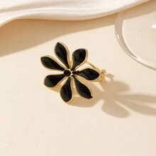 2024 Mới về Nhẫn thép titan vàng 18K thanh lịch và cao cấp, Trang sức nhẫn hình hoa bằng thép không gỉ 316L đơn giản và cá tính dành cho nữ, phong cách Âu Mỹ - màu đen - Xem 2