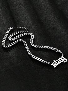 1件不锈钢链项链，简约“Stay”字母银色朋克风颈链，夏季情侣珠宝礼物 - 彩色 - 查看 6