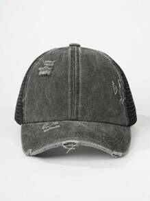 1入組磨損十字馬尾草帽，棒球帽，可調節防曬休閒帽，適用於春秋旅行海灘度假，青春Y2K風格帽 - 純色 - 查看 2