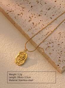 1pc Retro Style 18K Gold Plated Stainless Steel Necklace Decorated With Carved Flowers, Ideal For Women To Wear For Parties Or Daily Outfit And A Great Gift For Valentine's Day
