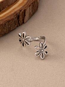 1pc Vintage Bohemian Style Petite Rose Flower Cutout Sunflower Open Ring Adjustable Size Valentines,Mom,Mother,Mother's Day,Gift