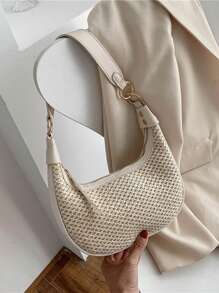 Woven Underarm Bag Bohemian Style Shoulder /Handheld Bag Women's Fashionable And Simple Texture Beach Vacation Bag - White - View 2