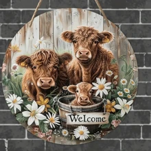 1入組圓形木製歡迎牌，迷人的牛歡迎標誌-木製農舍前門裝飾，完美的家居和咖啡廳裝飾，是送給朋友的理想禮物，尺寸為8*8英吋 - 多色2 - 查看 8