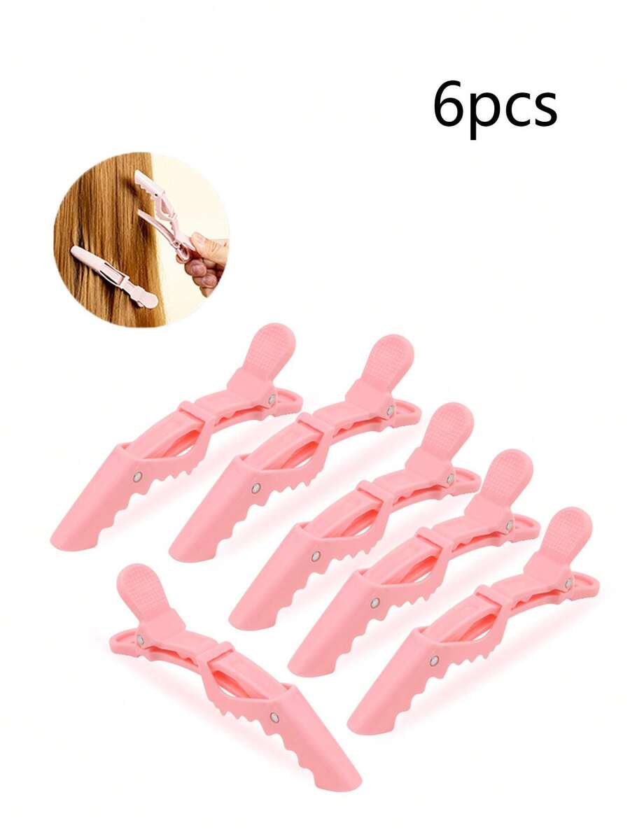 6pcs Pink Crocodile Clips, Professional Anti-Slip Styling Hair Clips Suitable For Women's Daily Hair Care