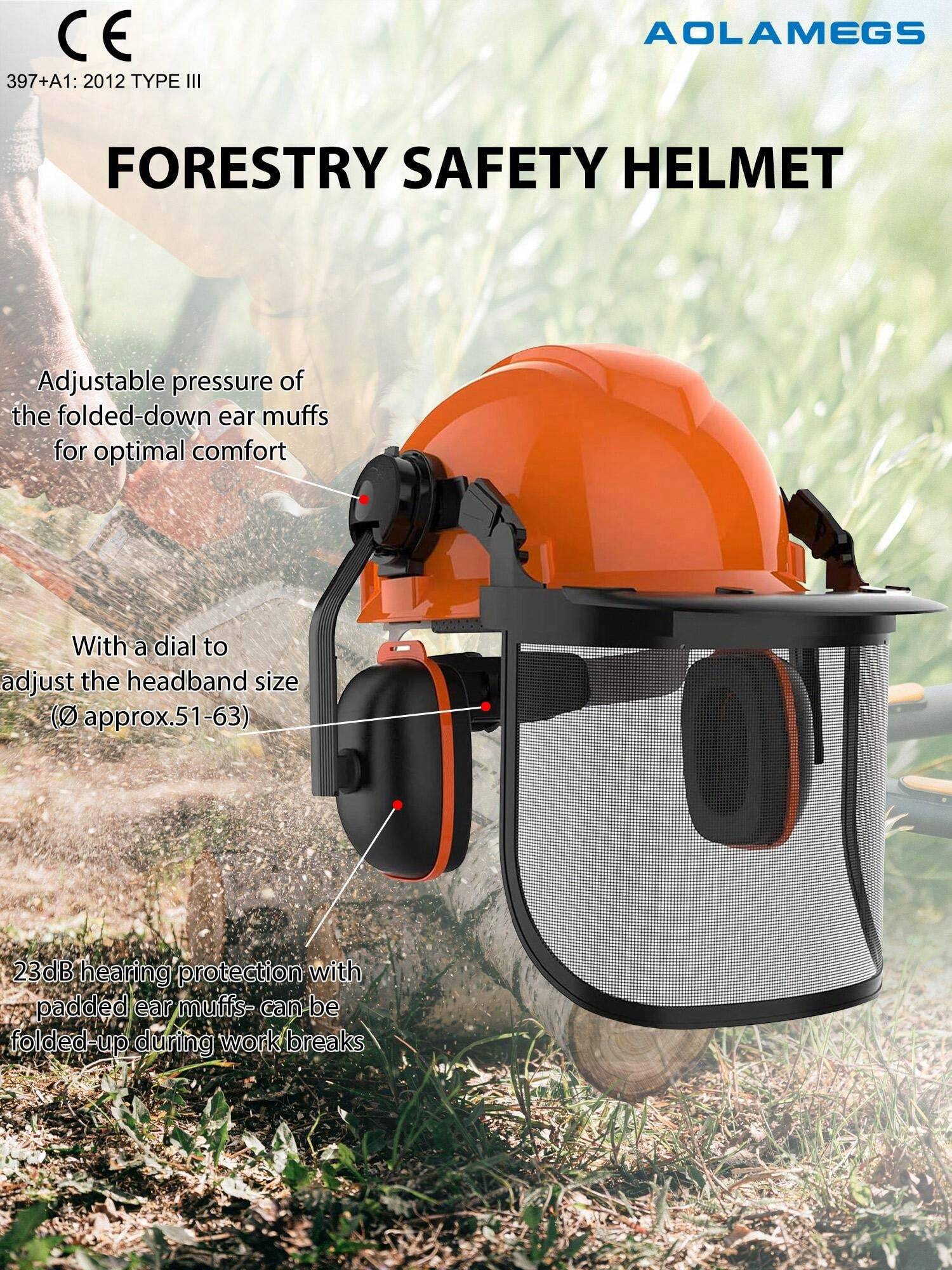 Industrial Forestry Safety Helmet And Hearing Protection System, With