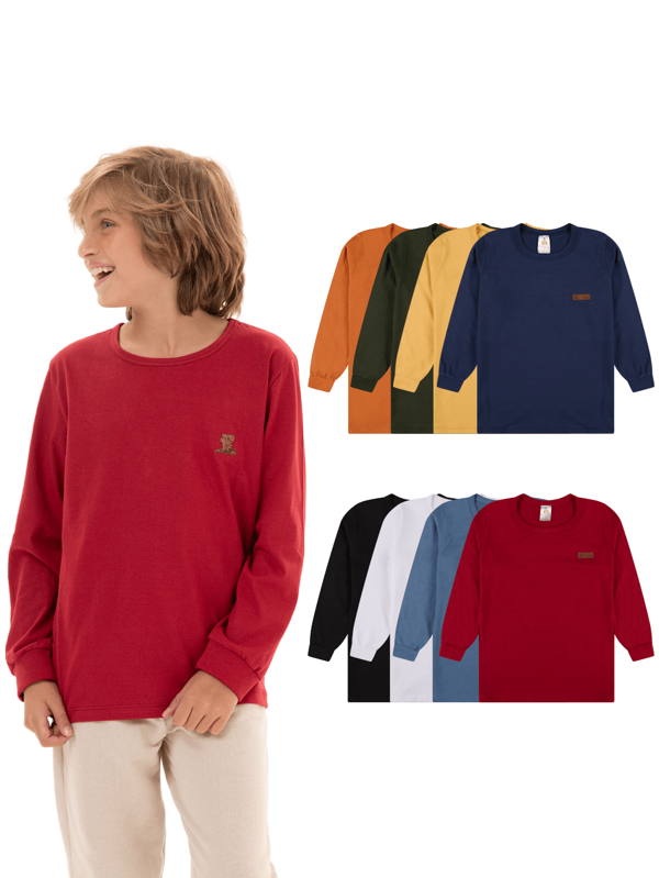 Kit 5 Camiseta Manga Longa Infantil Menino Básica Inverno