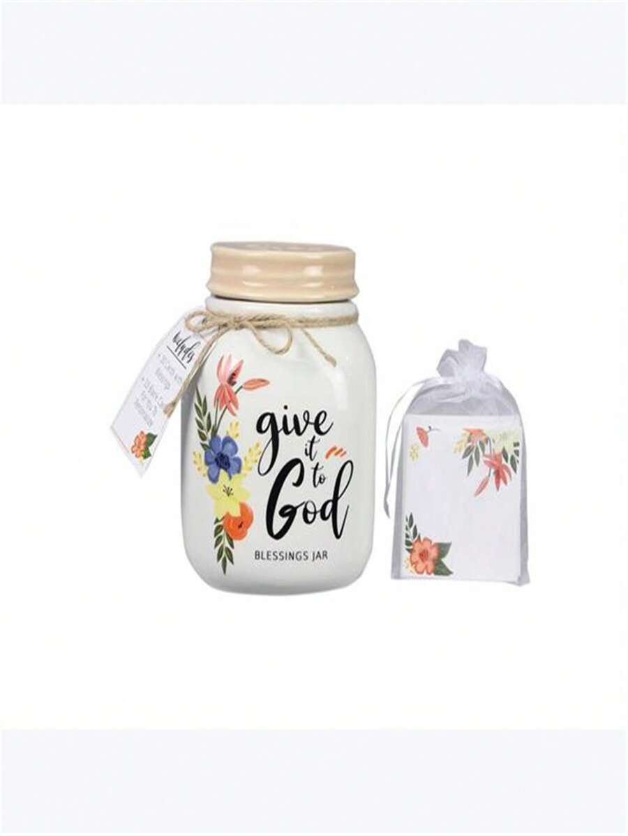Ceramic Floral Give It To God Blessing Jar With 40 Cards - Nhiều màu - Xem 1