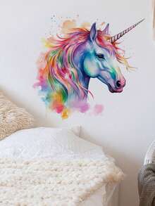 mama look 1pc Cartoon Unicorn Wall Sticker, Self-Adhesive And Removable Decor For Living Room, Foyer And Bedroom - Multicolor - View 8