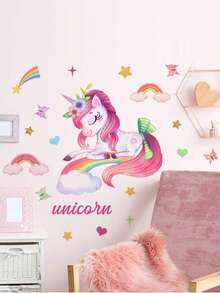 mama look 1pc Cartoon Unicorn Wall Sticker, Self-Adhesive And Removable Decor For Living Room, Foyer And Bedroom - Multicolor - View 9