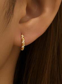 1Pair 925 Sterling Silver Classic  Cubic Zirconia Hoop Earrings  Tiny Cartilage Earrings For Women Cubic Zirconia Earrings Huggie Hoop Ear Piercing Earrings For Men Daily Wear Wedding Party Engagement Valentine's Day - Gold - View 3