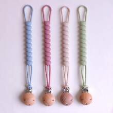 1/4pcs Baby Pacifier Clips, Wooden Clips, Silicone Material, Cute Heart Shape, One-Piece Design, Teething Accessories, Suitable For Crib, Ideal Baby Gift, Blue, Green, Beige, Pink