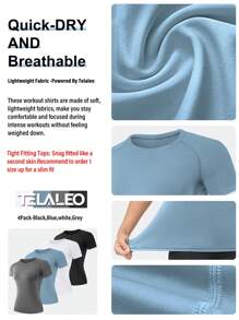 TELALEO 4 Packs Women's Compression Shirt Running Athletic T-Shirts Workout Tops Baselayer Short Sleeve Yoga Gym Sports Gear - Multicolor - View 6