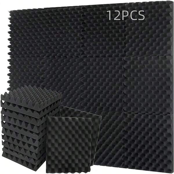 Acoustic Foam Panels, Black Egg Crate Acoustic Panels, 12 X 12 X1.18 Inch Acoustic Wall Panels, High Density Material, Absorbs Echoes
