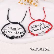 Set de 12 piezas de brazaletes Tai Chi Bagua de yin y yang para parejas con cuerda trenzada en rojo y negro y tarjeta de presentación - Pulsera - Ver 3