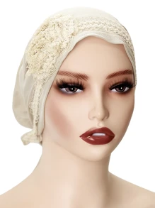 1pc Ladies' Milk Silk Flower Lace Cap Handmade Floral Fashion Headscarf Cap Headscarf Daily Dustproof Hair Protection Cap, Sleep Cap Valentine's Day