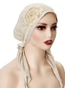1pc Ladies' Milk Silk Flower Lace Cap Handmade Floral Fashion Headscarf Cap Headscarf Daily Dustproof Hair Protection Cap, Sleep Cap Valentine's Day