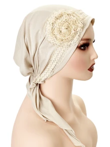 1pc Ladies' Milk Silk Flower Lace Cap Handmade Floral Fashion Headscarf Cap Headscarf Daily Dustproof Hair Protection Cap, Sleep Cap Valentine's Day