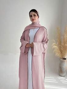 1pc Breathable Soft Side Edged Fashionable And Simple Open-Front Abaya With Hijab - Multicolor - View 8