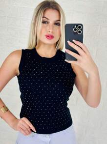 PREMIUM Luxury Tank Top With Rhinestones - màu đen - Xem 1