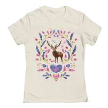 Nearly There Floral Stag | Pink And Blue Graphic Ladies Cotton T-Shirt