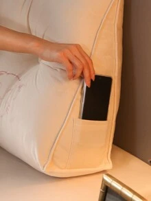 1 件可爱猫咪刺绣不对称形状靠垫，卡通风格腰背颈托枕头，适用于客厅卧室沙发床休息，四季皆宜 - 香檳色 - 查看 3