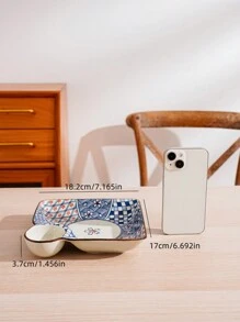 1pc/2pcs 7-Inch Ceramic Plates, Party/Event Tableware, Dumplings Plate, Hotel Restaurant Home Decor, Nordic Modern Creative Colorful Printed Square Plate With Sauce Dish, Snack Plate, Multi-Color Square Plate, Flower Plate - Multicolor - View 2