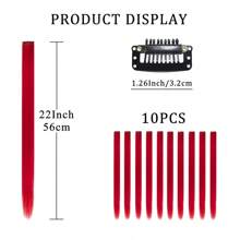 10 PCS Red Hair Extensions Clip In, Party Highlights Colorful Extension For Kids Girls Synthetic Hairpiece Straight 22 Inch - Red - View 4