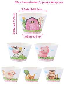 6pcs Pink Farm Animal Shaped Cake Decorations, Pink Farm Theme Birthday Party Decorations, Cake Decorations, Baking Packaging Products - Pink - View 3