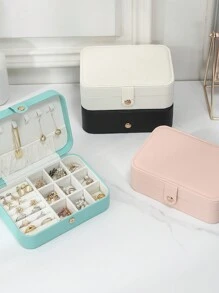CASEGRACE 1PC Rectangle PU Leather Jewelry Box Organizer Small Travel Portable Earring Ring Jewellery Storage Case For Girl Women Wedding Birthday Gift, Gift Back To School
