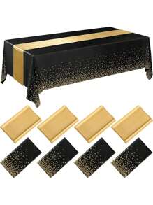1 bộ/2 bộ/4 bộ khăn trải bàn nhựa dùng một lần và khăn trải bàn satin 54 X 108 inch cho các bữa tiệc Khăn trải bàn 12 X 108 inch cho đám cưới, tiệc sinh nhật, tiệc mừng năm mới, Giáng sinh - màu đen - Xem 2