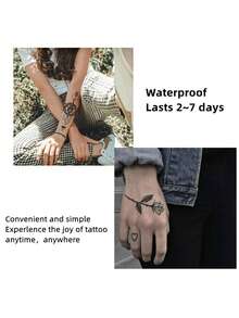1張手指防水暫時性紋身貼紙，男女兒童藝術貼身紋身 - 黑色 - 查看 4