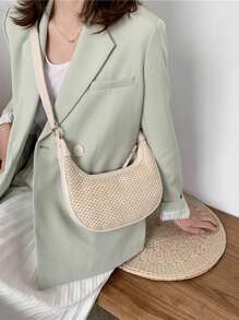 Woven Underarm Bag Bohemian Style Shoulder /Handheld Bag Women's Fashionable And Simple Texture Beach Vacation Bag - White - View 3