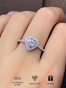 Nhẫn kim cương giả hình trái tim Morganite bạc 925 dành cho nữ, kèm giấy chứng nhận Morganite và hộp đựng tinh tế, phụ kiện đeo tay thanh lịch và dễ thương cho ngày lễ tình nhân - 1 ct Moissanit - Xem 2