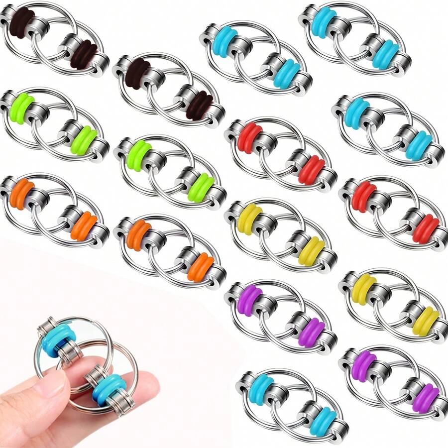 7pcs Bicycle Iron Chain Fidget Toys Keychain, Fidget Flippy Chains - Multicolor - View 1
