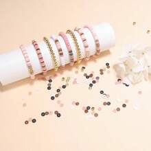 Kit DIY para hacer brazaletes con cuentas de cerámica blanda en estilo universitario, con 24 compartimentos y 5 colores diferentes, incluye hilo elástico de cristal y cuentas espaciadoras doradas - Multicolor - Ver 2