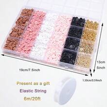 Kit DIY para hacer brazaletes con cuentas de cerámica blanda en estilo universitario, con 24 compartimentos y 5 colores diferentes, incluye hilo elástico de cristal y cuentas espaciadoras doradas - Multicolor - Ver 5