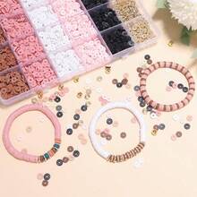Kit DIY para hacer brazaletes con cuentas de cerámica blanda en estilo universitario, con 24 compartimentos y 5 colores diferentes, incluye hilo elástico de cristal y cuentas espaciadoras doradas - Multicolor - Ver 3