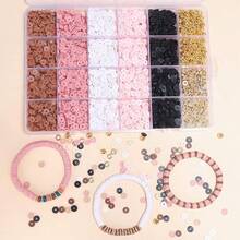 Kit DIY para hacer brazaletes con cuentas de cerámica blanda en estilo universitario, con 24 compartimentos y 5 colores diferentes, incluye hilo elástico de cristal y cuentas espaciadoras doradas - Multicolor - Ver 4