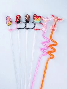 4入組/6入組8mm/0.31in夏季人魚吸管套，夏季矽膠吸管尖套保護套，適用於隨行杯蓋防塵防污可重複使用的吸管尖蓋飲料杯附件 - 彩色 - 查看 5