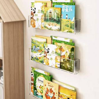 1pc Wall-Mounted Transparent Display Rack For Picture Books, Magazines And Children's Books