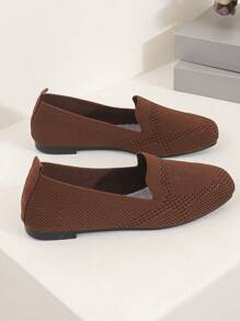 Mocasines planos de malla tejida para mujeres, zapatos casuales cómodos y transpirables, color marrón - Marrón - Ver 6