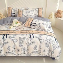 4 cái/bộ, Bộ đồ giường dày mềm mại phong cách công chúa hoa Ditsy với phong cách nông thôn tươi mới (1 ga trải giường + 1 ga trải giường phẳng + 2 vỏ gối), không bao gồm chăn bông - Màu Lilac Tím - Xem 4