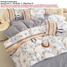 4 cái/bộ, Bộ đồ giường dày mềm mại phong cách công chúa hoa Ditsy với phong cách nông thôn tươi mới (1 ga trải giường + 1 ga trải giường phẳng + 2 vỏ gối), không bao gồm chăn bông - Màu Lilac Tím - Xem 3