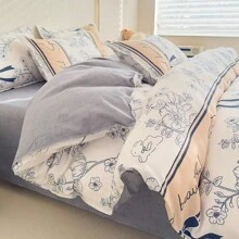 4 cái/bộ, Bộ đồ giường dày mềm mại phong cách công chúa hoa Ditsy với phong cách nông thôn tươi mới (1 ga trải giường + 1 ga trải giường phẳng + 2 vỏ gối), không bao gồm chăn bông - Màu Lilac Tím - Xem 6