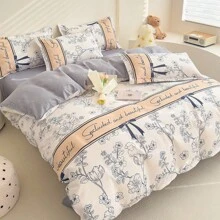 4 cái/bộ, Bộ đồ giường dày mềm mại phong cách công chúa hoa Ditsy với phong cách nông thôn tươi mới (1 ga trải giường + 1 ga trải giường phẳng + 2 vỏ gối), không bao gồm chăn bông - Màu Lilac Tím - Xem 5