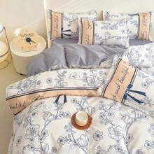 4 cái/bộ, Bộ đồ giường dày mềm mại phong cách công chúa hoa Ditsy với phong cách nông thôn tươi mới (1 ga trải giường + 1 ga trải giường phẳng + 2 vỏ gối), không bao gồm chăn bông - Màu Lilac Tím - Xem 7