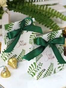 10/5cs Green Mori Style Candy Boxes With Green Ribbon Decoration Wedding Favors Paper Party Chocolate Gift Box Wedding Party Gift Bags - Green - View 1